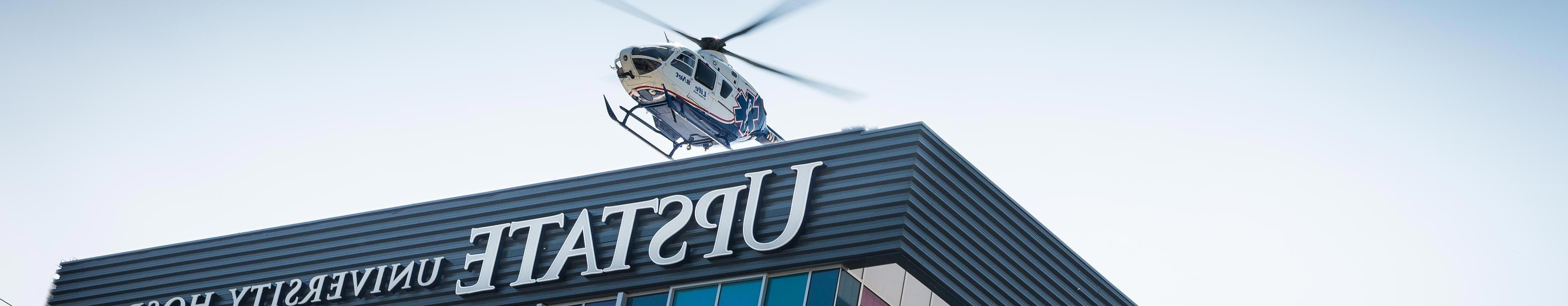 Helicopter arriving at Upstate University Hospital